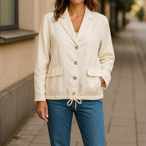 J. Jill Linen Blend Oversized Drawstring Jacket in White Size XS